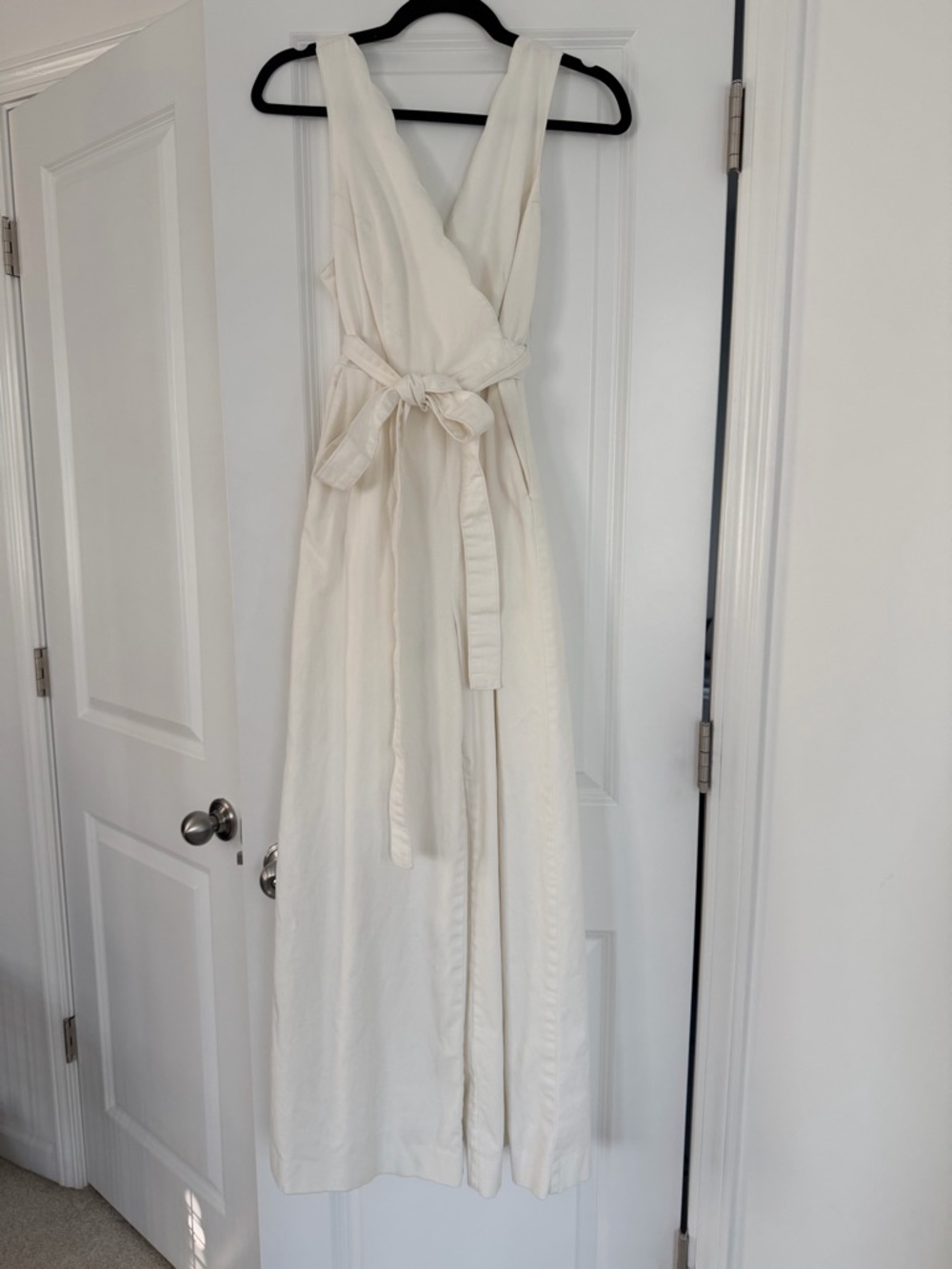 Anthropologie Off-White Sleeveless Overalls with Tie Belt